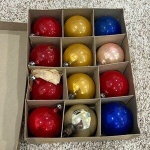 Vintage Premier Glass Works Christmas Tree Ornaments Set Of 12 Multicolor Sphere